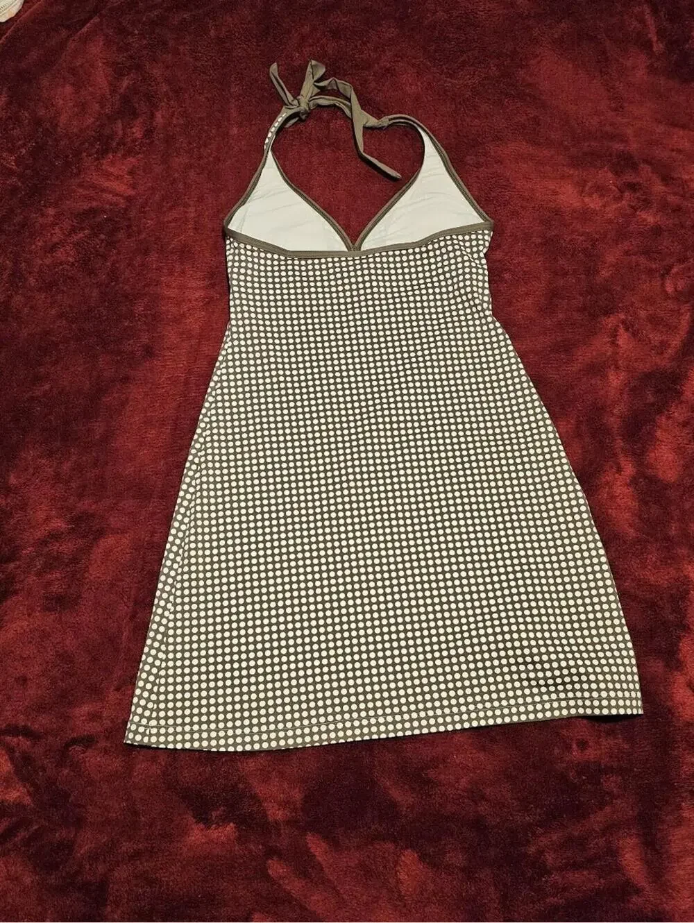 Tommy Bahama Olive and White Polka Dot Halter Mini Dress XS